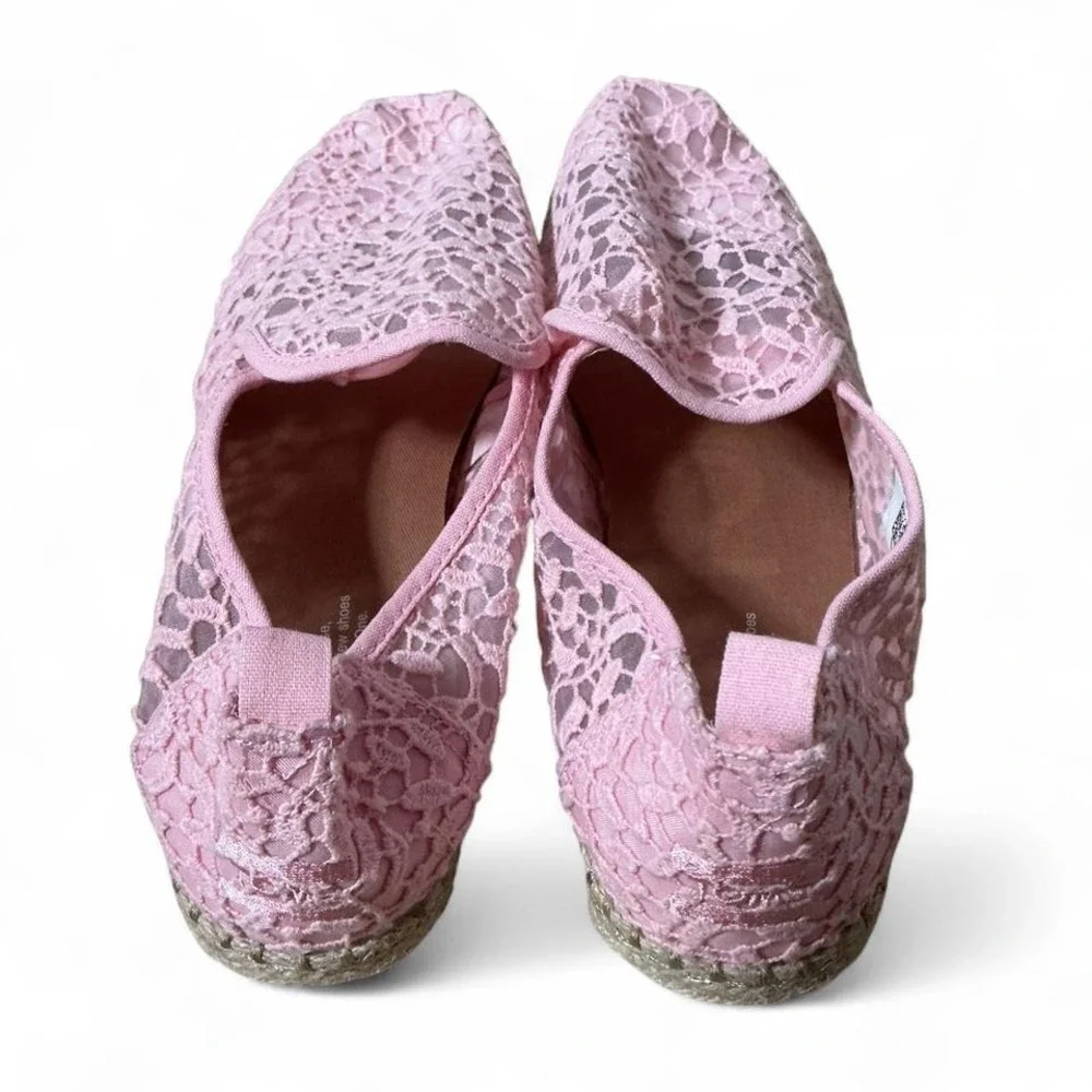 TOMS Pink Floral Lace‎ Alpargata Espadrille Slip On Shoes Womens 9 1000051217